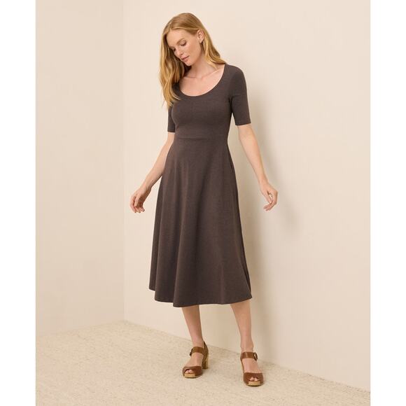 PACT Gray organic cotton Fit & Flare Midi Party Dress XL - Picture 1 of 7